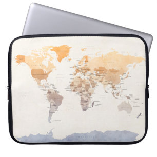 Politisk karta för akvarell av världen laptop sleeve