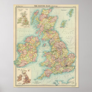 Politisk karta för brittiska Isles Poster