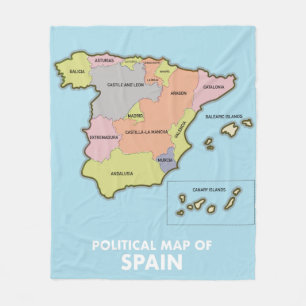 Politisk karta i Spanien. Magnet Fleecefilt