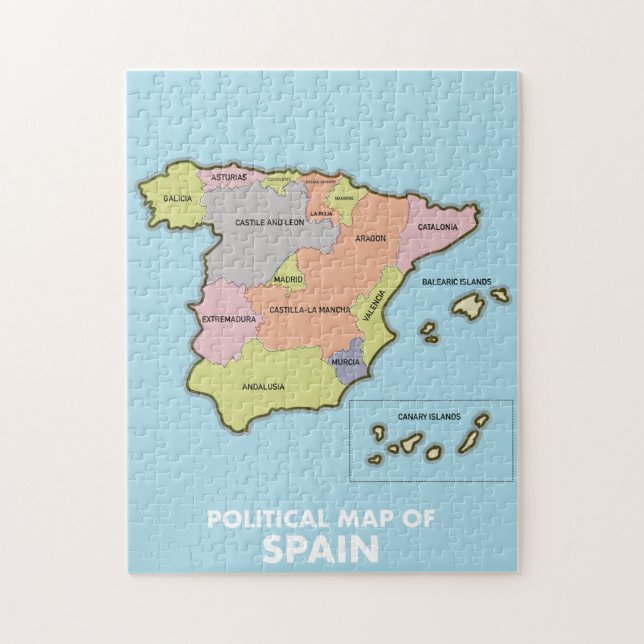 Politisk karta i Spanien. Pussel (Vertikal)