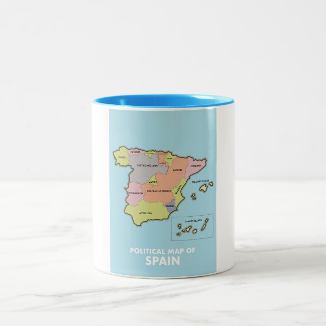 Politisk karta i Spanien. Två-Tonad Mugg (Center)