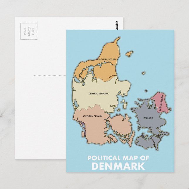 Politisk karta över Danmark Vykort (Fram/baksida)