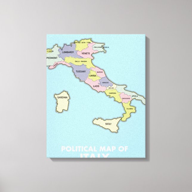 Politisk karta över Italien  Canvastryck (Framsida)
