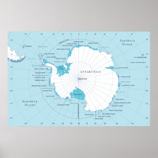 Politisk karta över kontinenten Antarktis. Poster