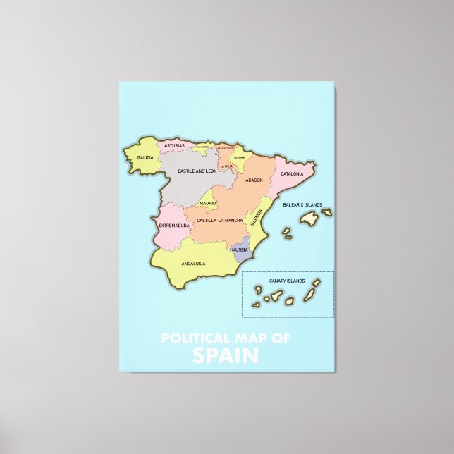 Politisk karta över Spanien. Canvastryck (Framsida)