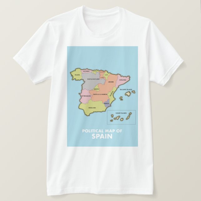 Politisk karta över Spanien. T Shirt (Design framsida)