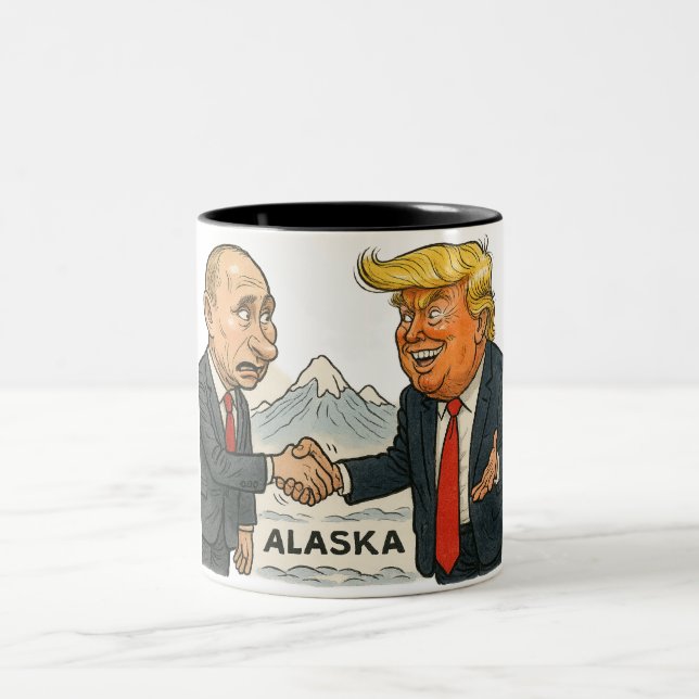 Politisk satir: Putin och Trump Meeting i Alask Två-Tonad Mugg (Center)