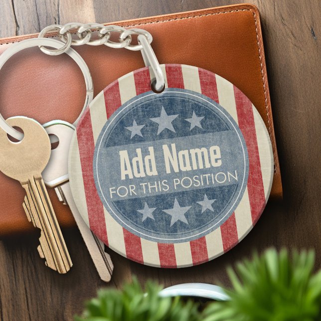 Politiska Kampanj - vintage stars och stripes (Personalized Keychain - custom campaign gear)