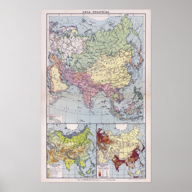 Politiska Karta | Asien Poster (Framsidan)