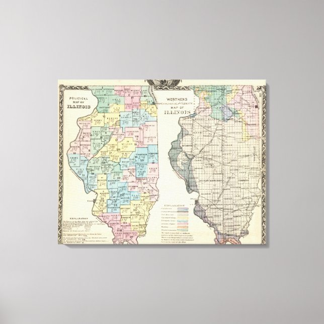 Politiska karta i Illinois Canvastryck (Framsida)