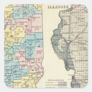 Politiska karta i Illinois Fyrkantigt Klistermärke