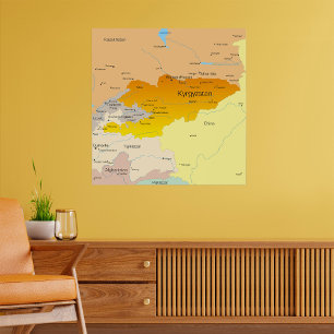 Politiska Karta i Kirgizistan och Centralasien Poster