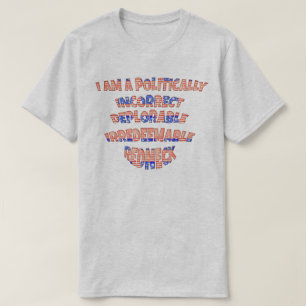 Politiskt felaktig, beklagansvärd, irinlösningsbar t-shirt