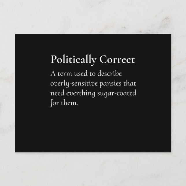 Politiskt korrekt definitionsstötande utskrift vykort (Framsida)