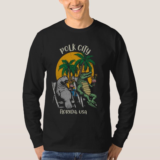 Polk City Florida USA Funny Manatee och Alligator T Shirt (Framsida)