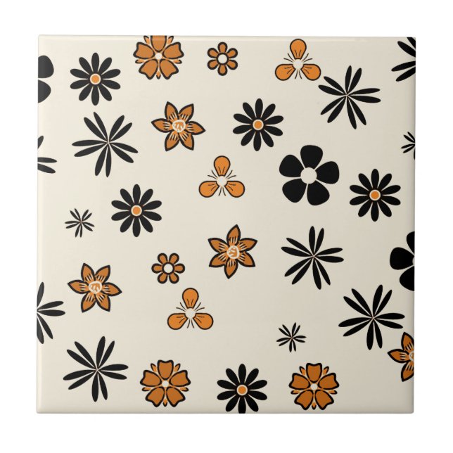 POLKA and DOTS, FLORES PUNTEADAS NARANJA Y NEGRO Kakelplatta (Framsidan)