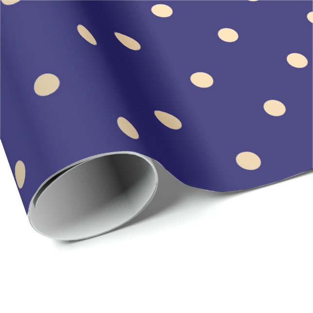 Polka Big Dots Blue Navy Foxier Guld Ivory Presentpapper (Rullad Hörn)