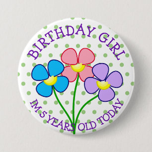 Polka Doften Birthday Girl Button 5 Years Knapp