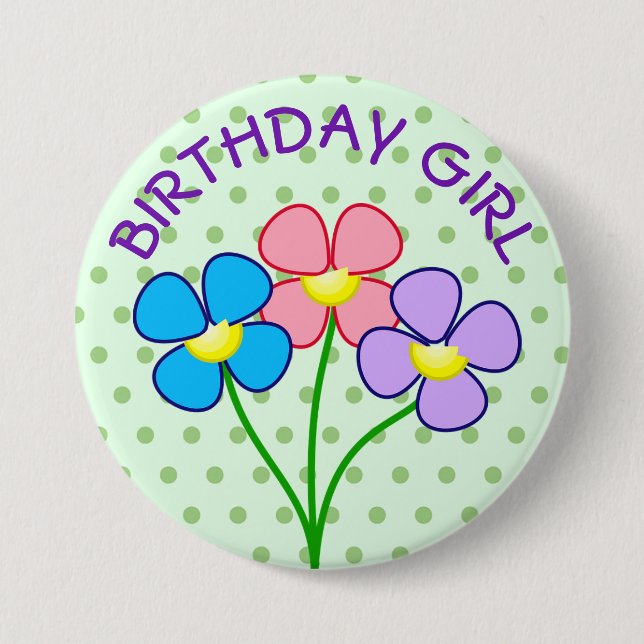 Polka Doften Birthday Girl Button Knapp (Framsida)
