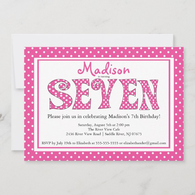 Polka Dot Alphabet 7:e Födelsedagsfest inbjudan (Framsida)