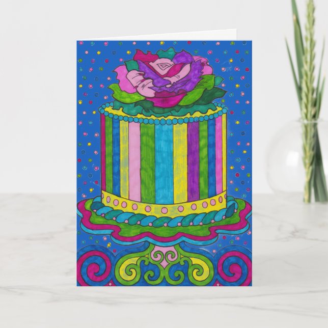 Polka Dot and Rand Birthday Cake Card Kort (Framsida)