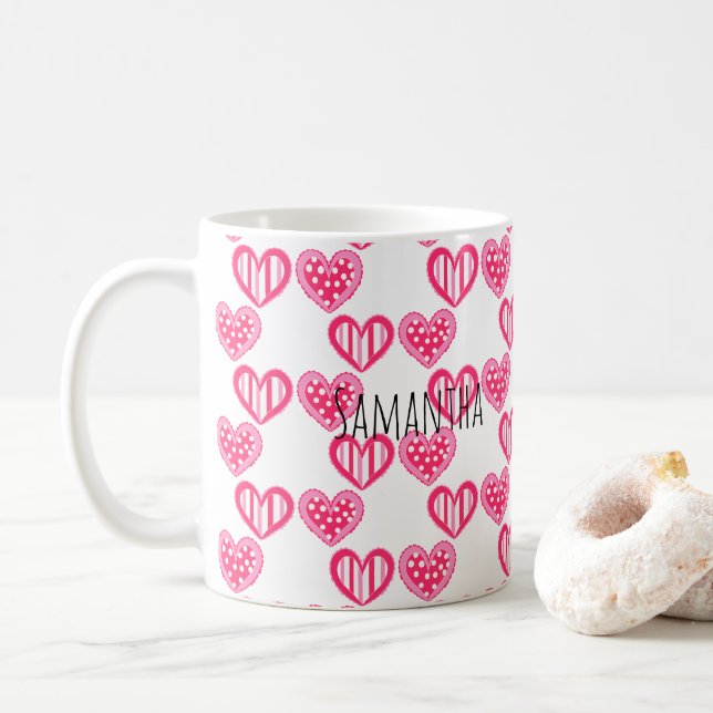 Polka Dot and Rand Hearts Kaffemugg (Med munk)