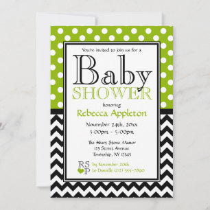 Polka Dot Apple Grönt & Chevron Baby Shower Inbjudningar