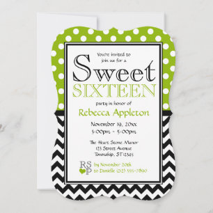 Polka Dot Apple Grönt Chevron Sweet sixteen Inbjudningar