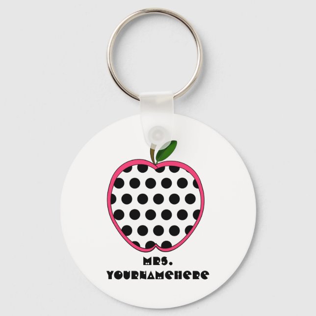 Polka Dot Apple Teacher Nyckelring (Framsida)