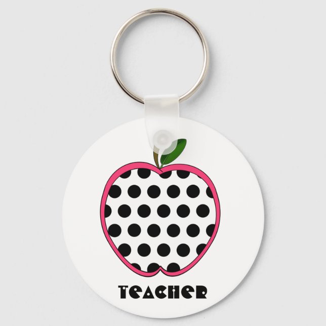 Polka Dot Apple Teacher Nyckelring (Framsida)
