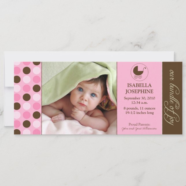 Polka Dot Baby Birth Notice (rosa) Meddelande (Framsida)
