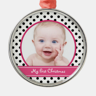 Polka Dot Baby första julprydnad Julgransprydnad Metall
