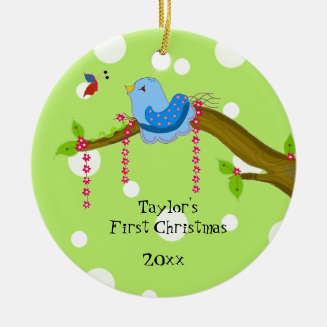 Polka Dot Babys första jul Julgransprydnad Keramik (Framsidan)
