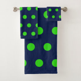 Polka Dot Bath Towels (Navy Blue & Lime Green)