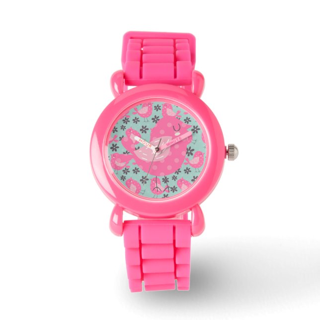 Polka Dot Birds and Flowers Armbandsur (Framsida)