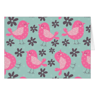 Polka Dot Birds and Flowers Hälsningskort