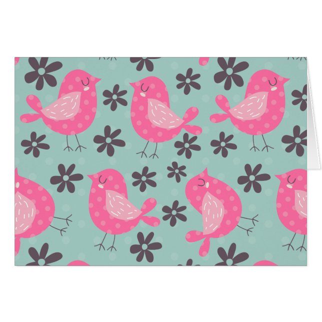 Polka Dot Birds and Flowers Hälsningskort (Framsidan Horizontal)