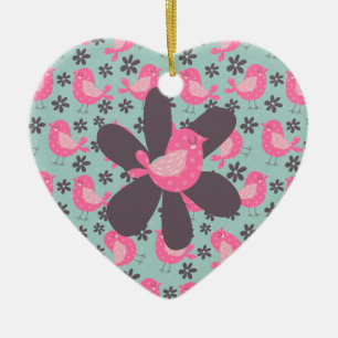 Polka Dot Birds and Flowers Julgransprydnad Keramik