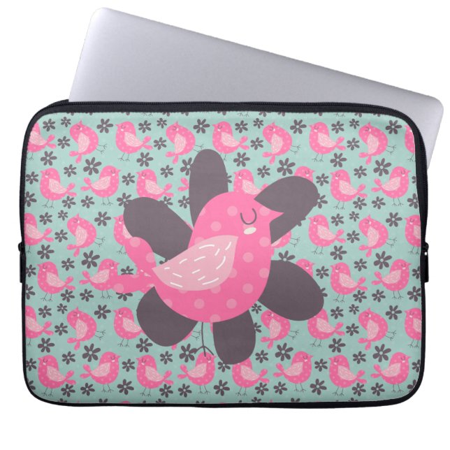 Polka Dot Birds and Flowers Laptop Fodral (Framsidan)