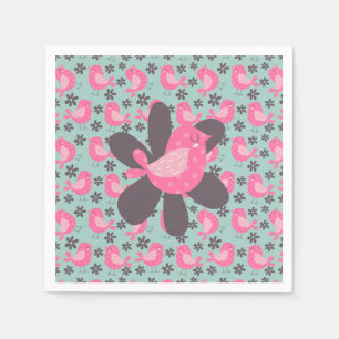 Polka Dot Birds and Flowers Pappersservett