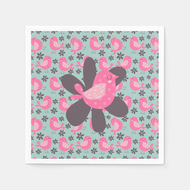 Polka Dot Birds and Flowers Pappersservett (Framsidan)
