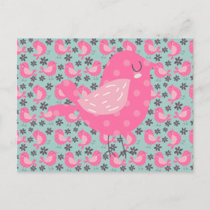 Polka Dot Birds and Flowers Vykort