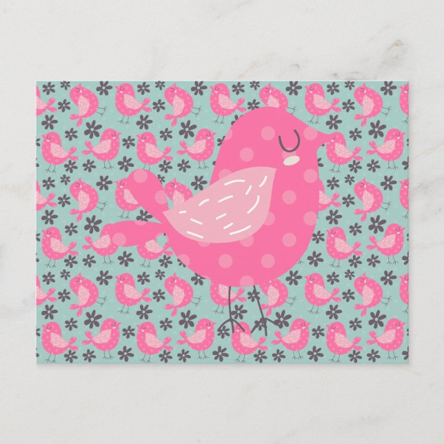 Polka Dot Birds and Flowers Vykort (Framsida)
