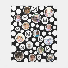Polka Dot Black White Monogram 14 Photo Collage Fleecefilt