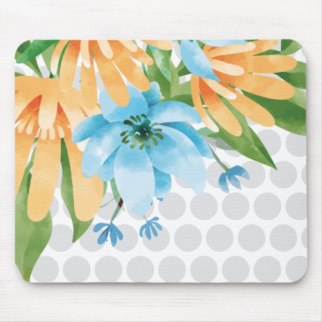 Polka Dot Blommig Musmatta med Akvarellblomma (Framsidan)