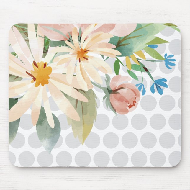 Polka Dot Blommig Musmatta med Akvarellblomma (Framsidan)