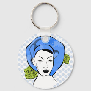Polka Dot Blue Hat Nyckelring