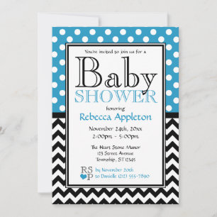 Polka Dot Blue och Chevron Baby Shower Inbjudningar
