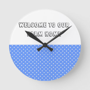 Polka Dot Blue & White Farm Home Clock Rund Klocka