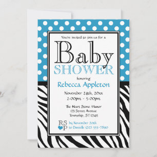 Polka Dot Blue & Zebra tryck Baby Shower Inbjudningar